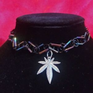 Marijuana leaf beaded tattoo choker necklace